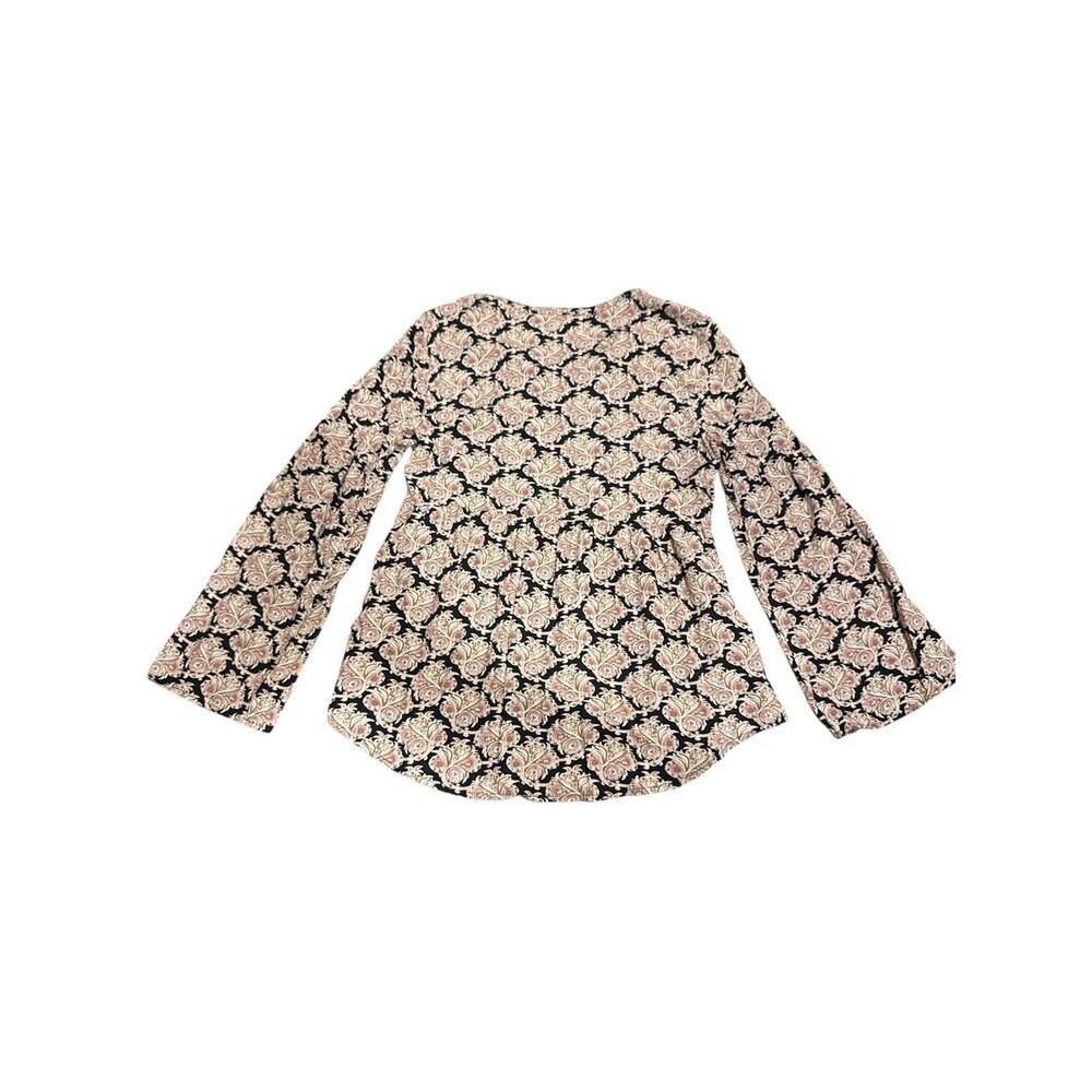 Daniel Rainn Boho Paisley Lace-Up Blouse Black Cream Long Sleeve Size S - Picture 5 of 8